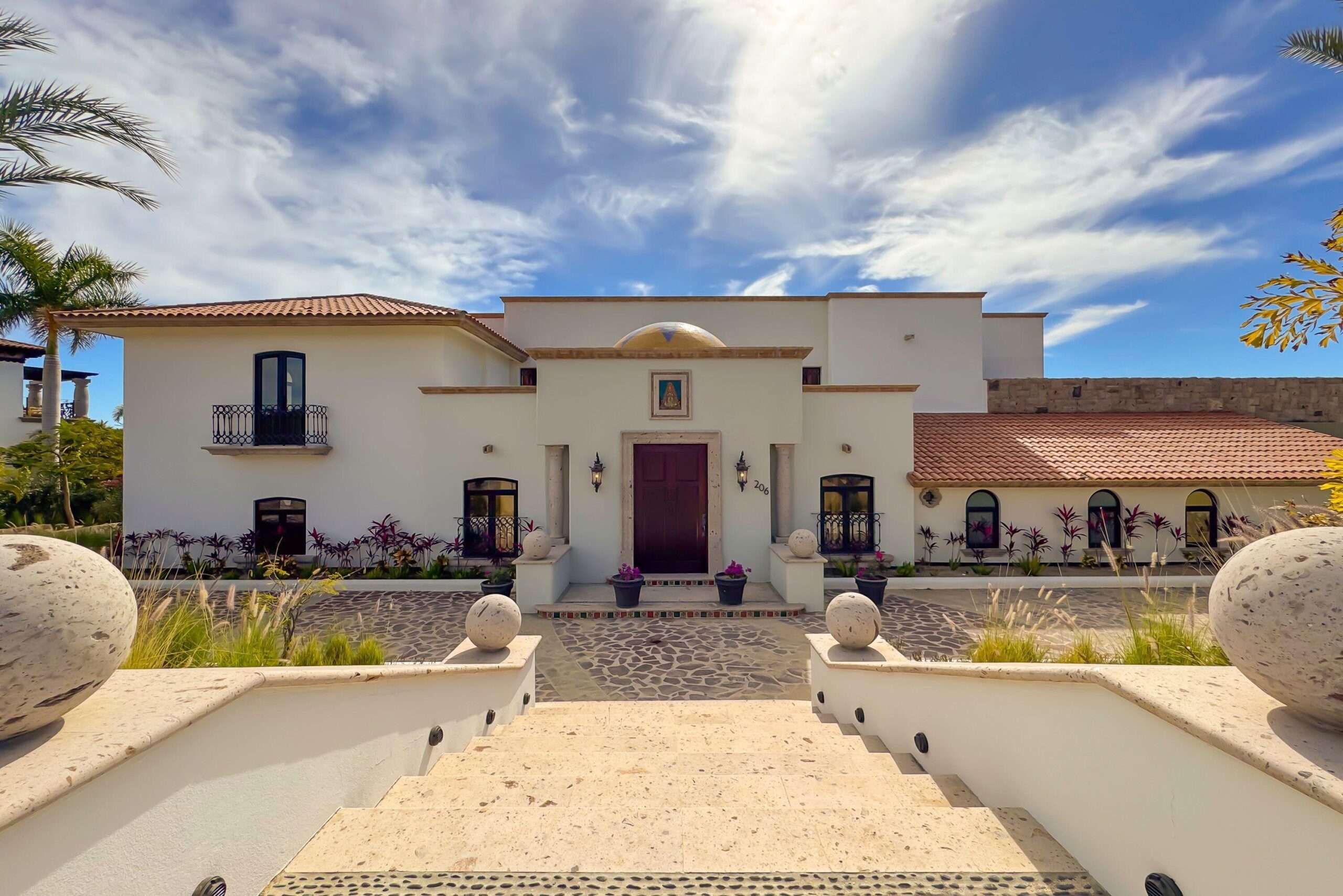 Cabo Golf Fundadores Step into Villa Andaluz where Old-World romance meets Mexican charm. This sprawling 12,000+ AC sq.ft. estate redefines the classic Mexican hacienda. Centered around a lush, tiled courtyard with a tranquil stone fountain, this 7-bedroom, 9-bathroom villa offers an expansive floor plan designed for seamless indoor-outdoor living.The heart of the home features a grand living room with ocean for sale